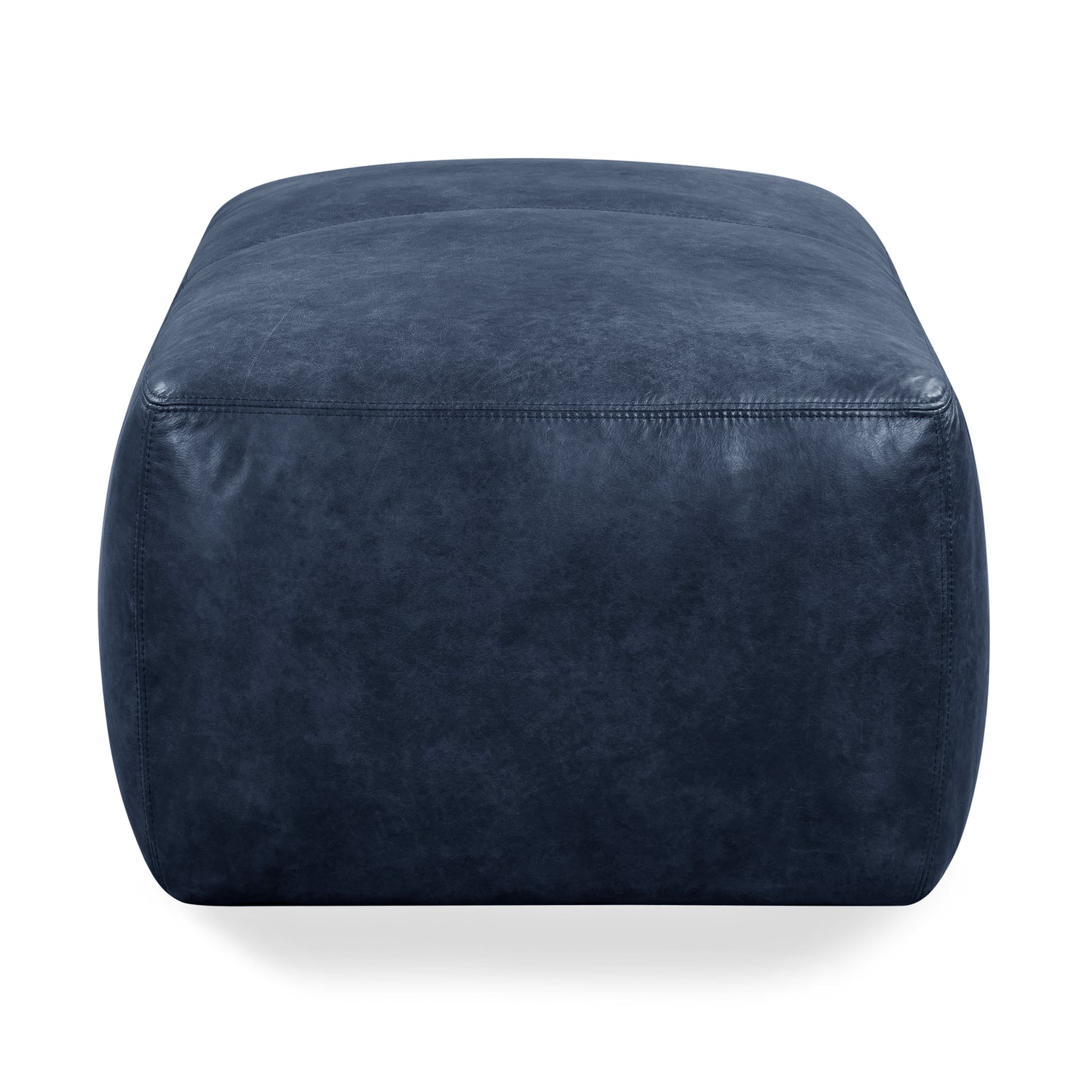 Denver Leather Ottoman | Midnight Blue 
