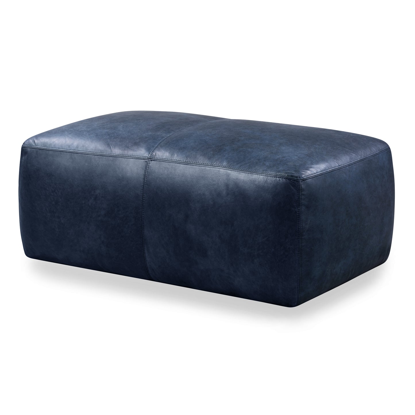 Denver Leather Ottoman | Midnight Blue