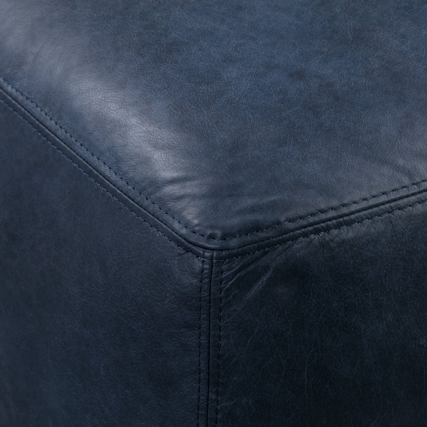 Denver Leather Ottoman | Midnight Blue