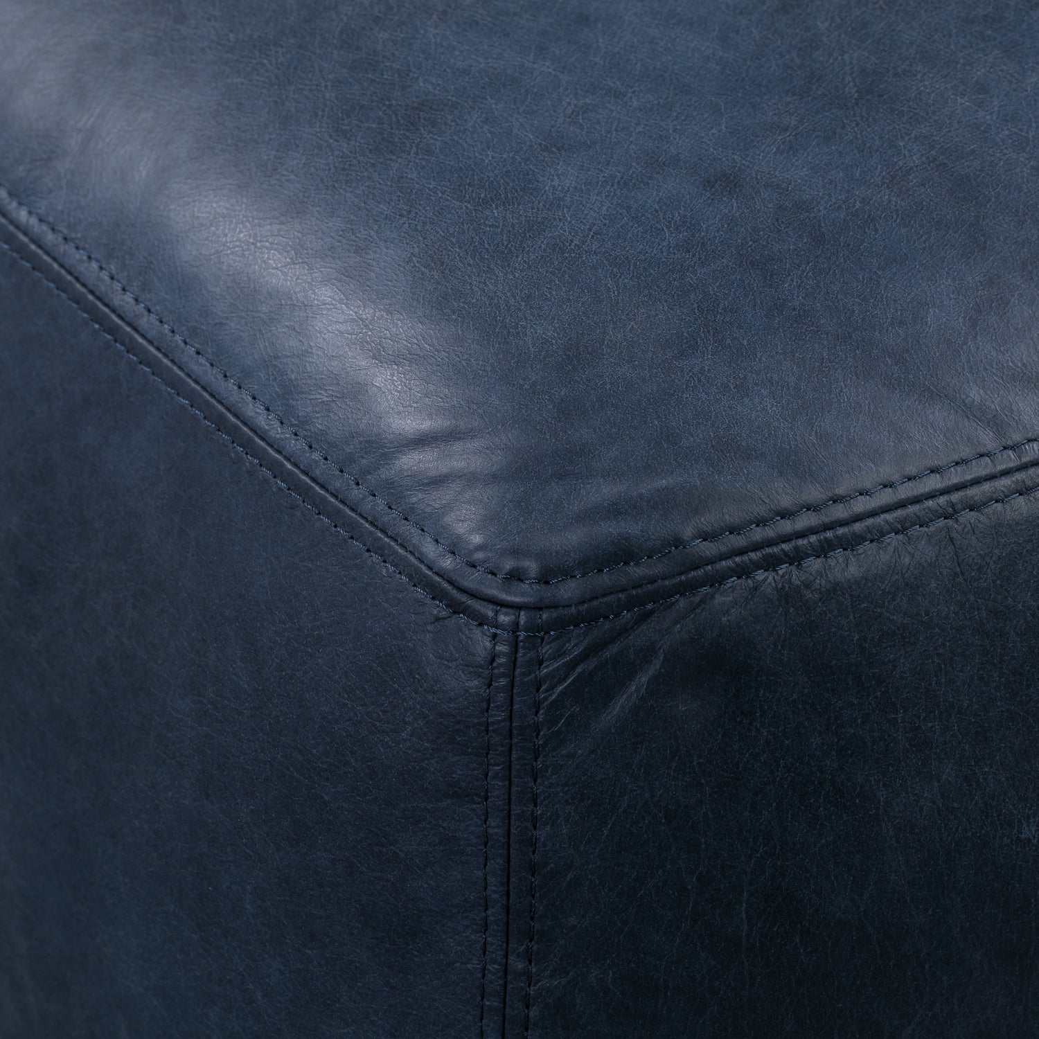 Denver Leather Ottoman | Midnight Blue 