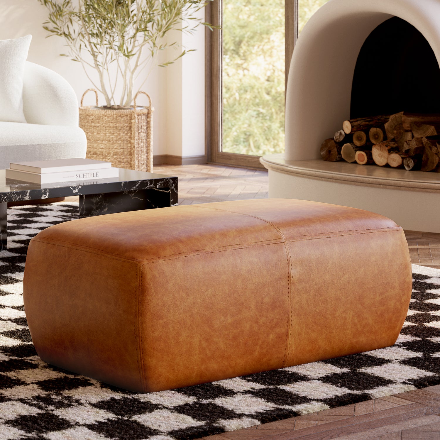 Denver Leather Ottoman | Cognac Tan lifestyle_image