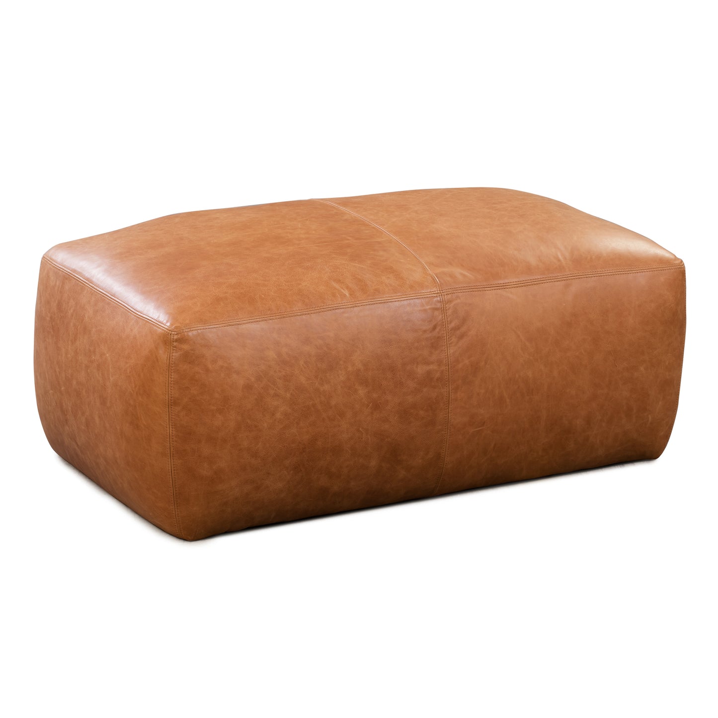 Denver Leather Ottoman | Cognac Tan