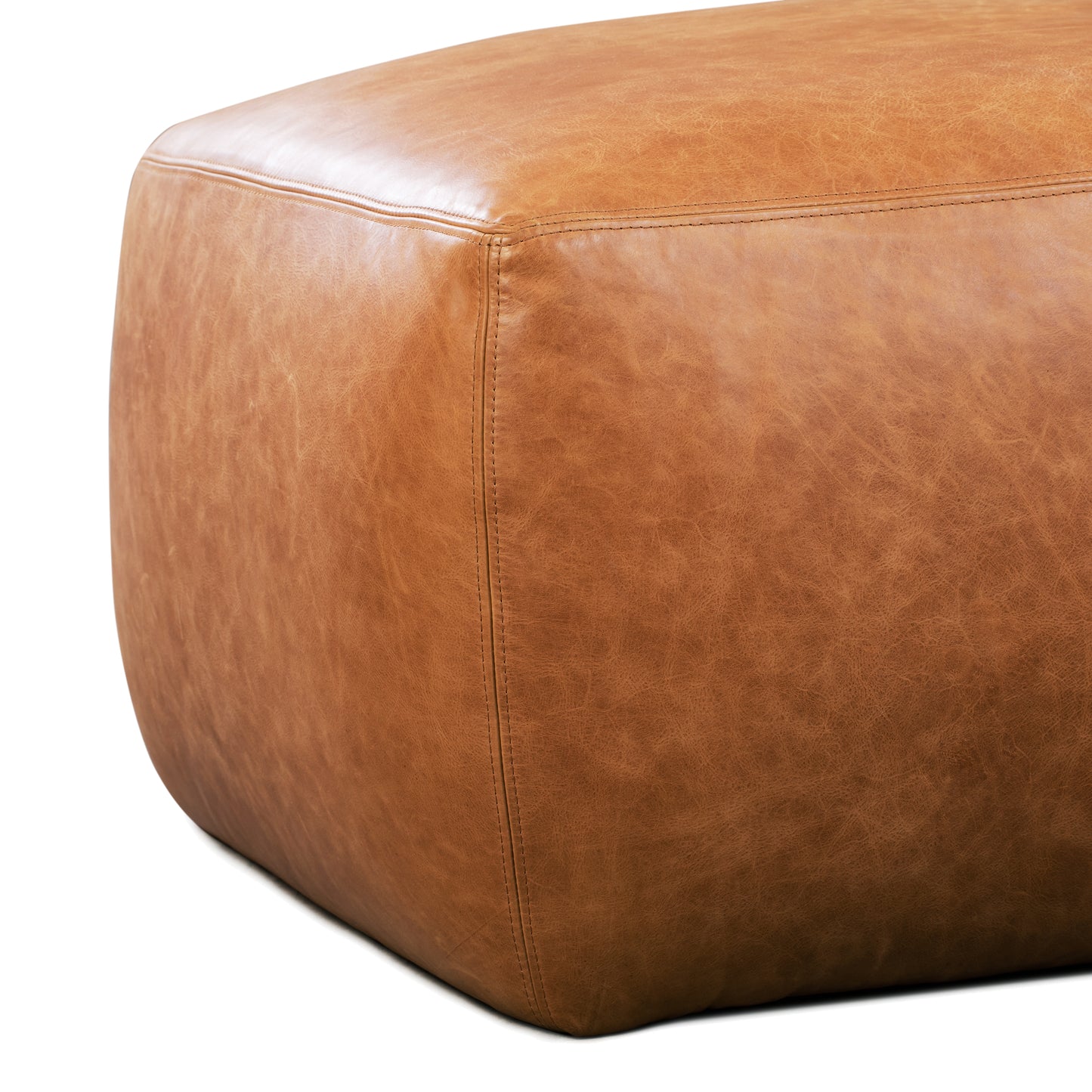 Denver Leather Ottoman | Cognac Tan