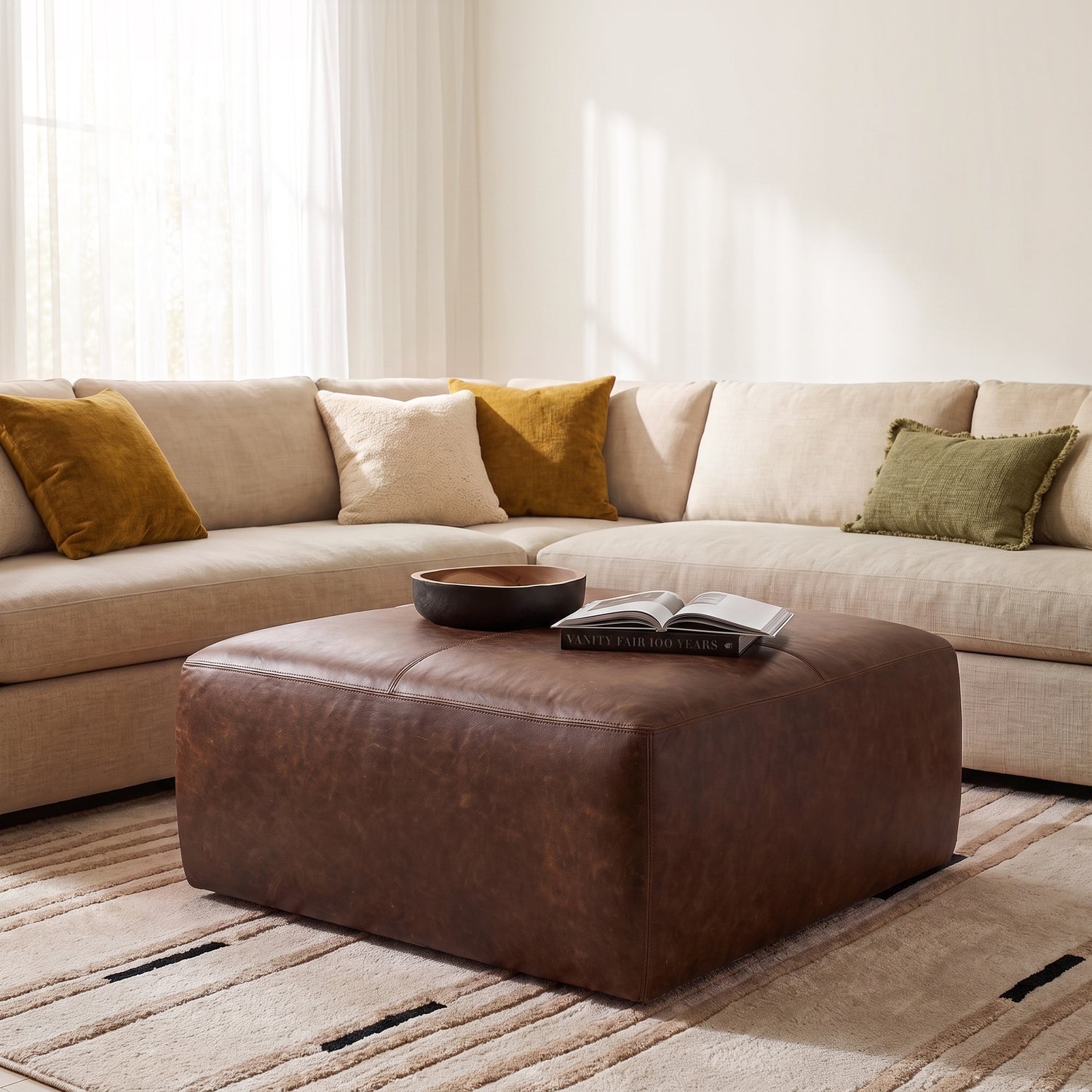 Sequoia Leather Ottoman | Chocolate Brown lifestyle_image