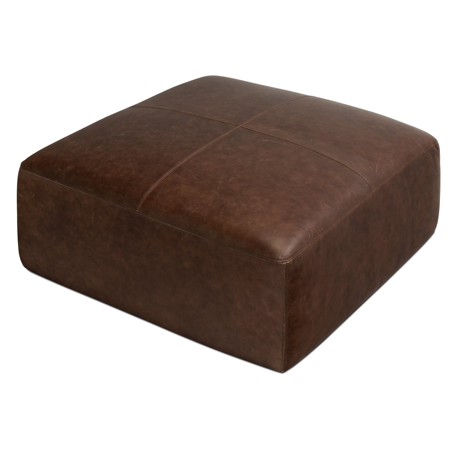 Sequoia Leather Ottoman | Chocolate Brown 