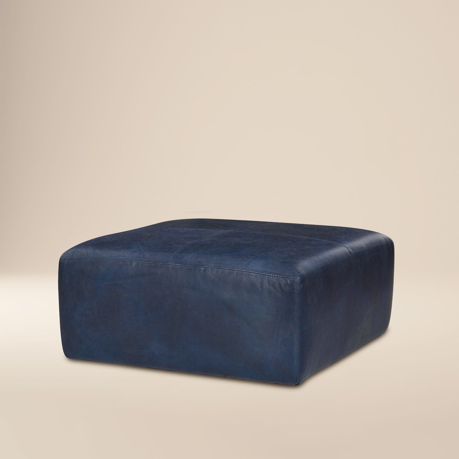 Sequoia Leather Ottoman | Midnight Blue 