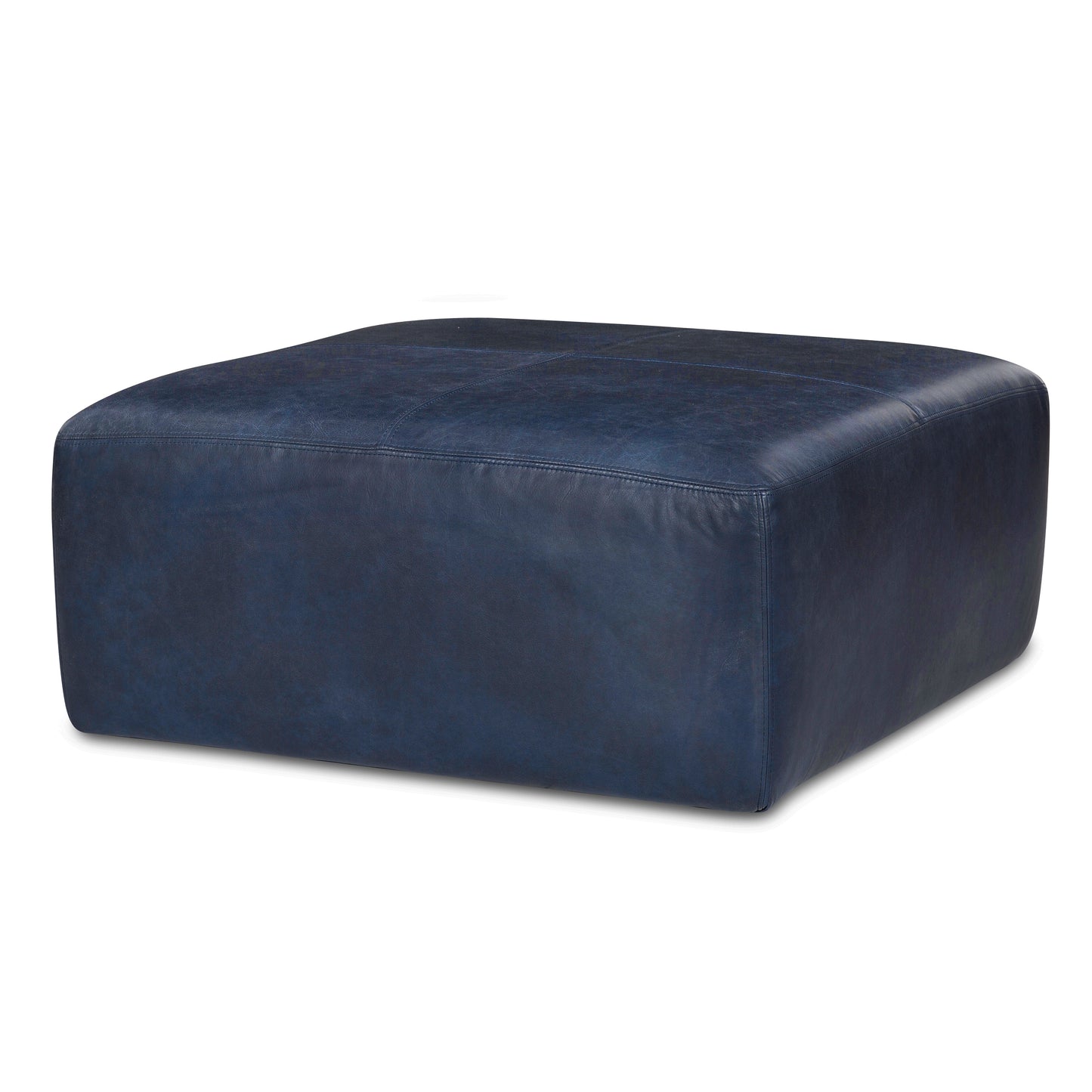 Sequoia Leather Ottoman | Midnight Blue