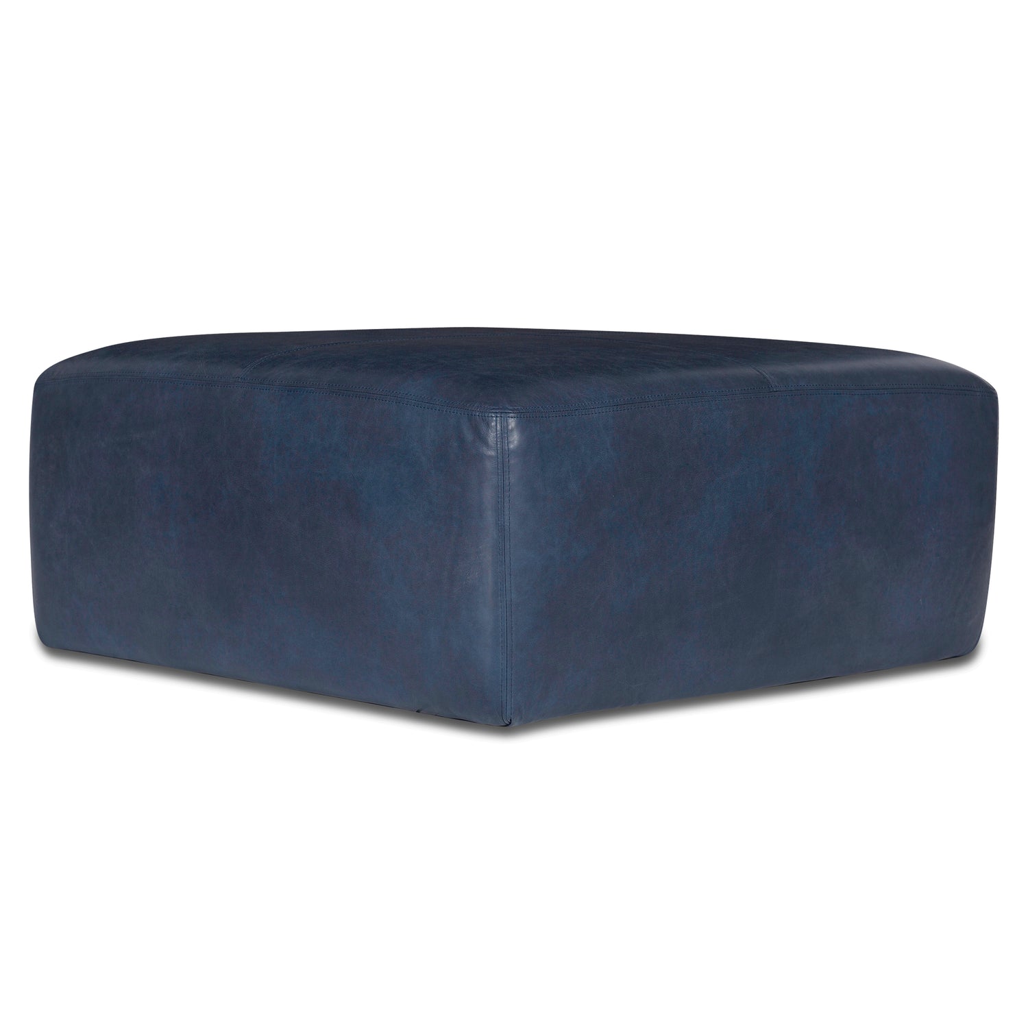 Sequoia Leather Ottoman | Midnight Blue 