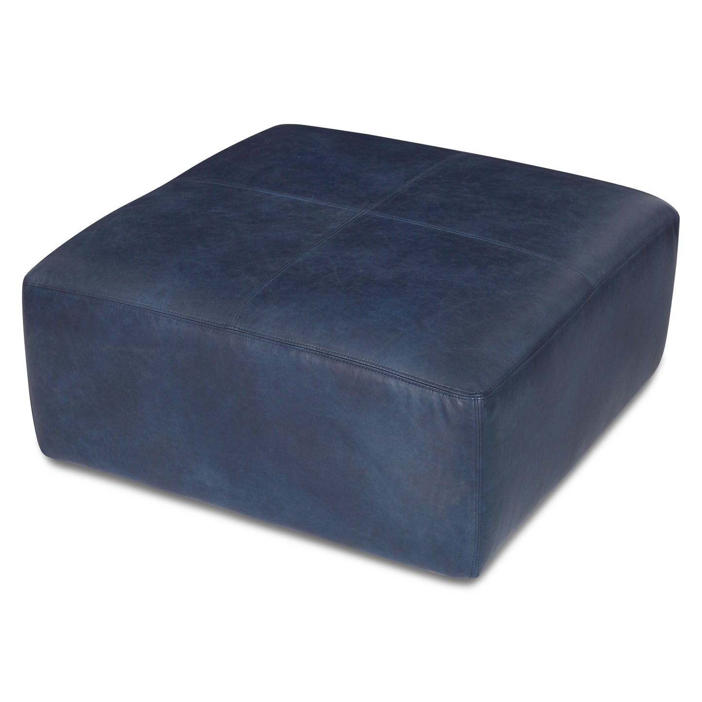 Sequoia Leather Ottoman | Midnight Blue