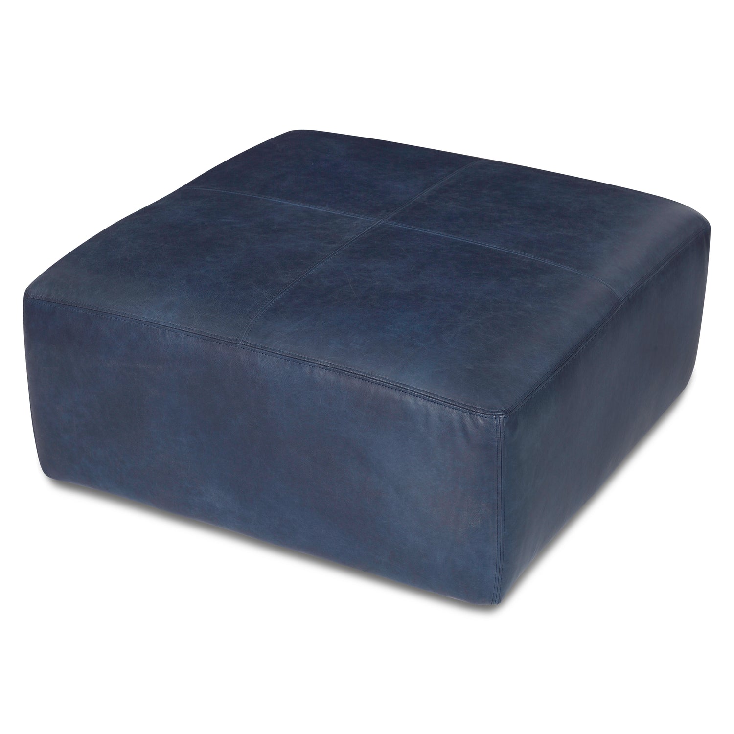Sequoia Leather Ottoman | Midnight Blue 