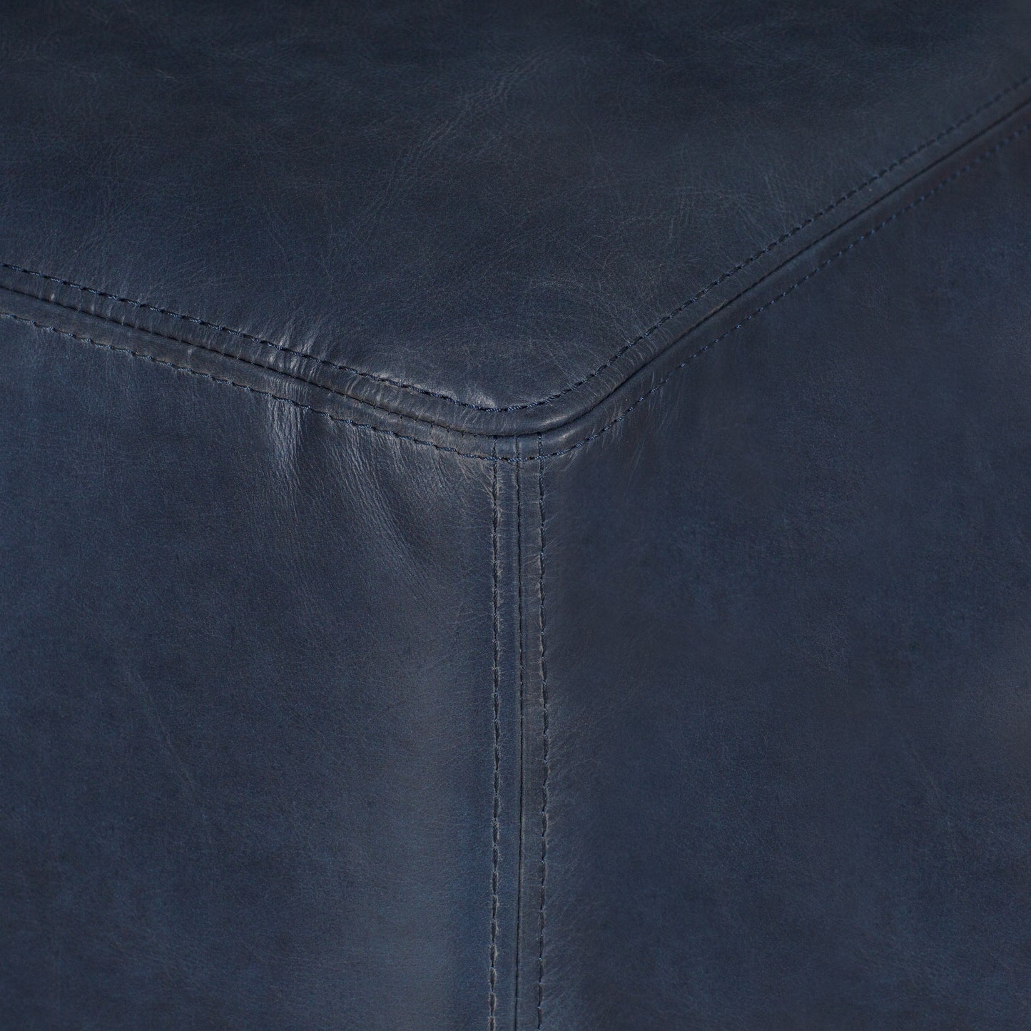 Sequoia Leather Ottoman | Midnight Blue