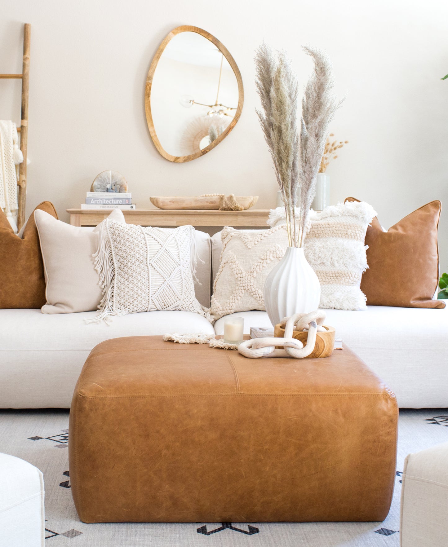 Sequoia Leather Ottoman | Cognac Tan