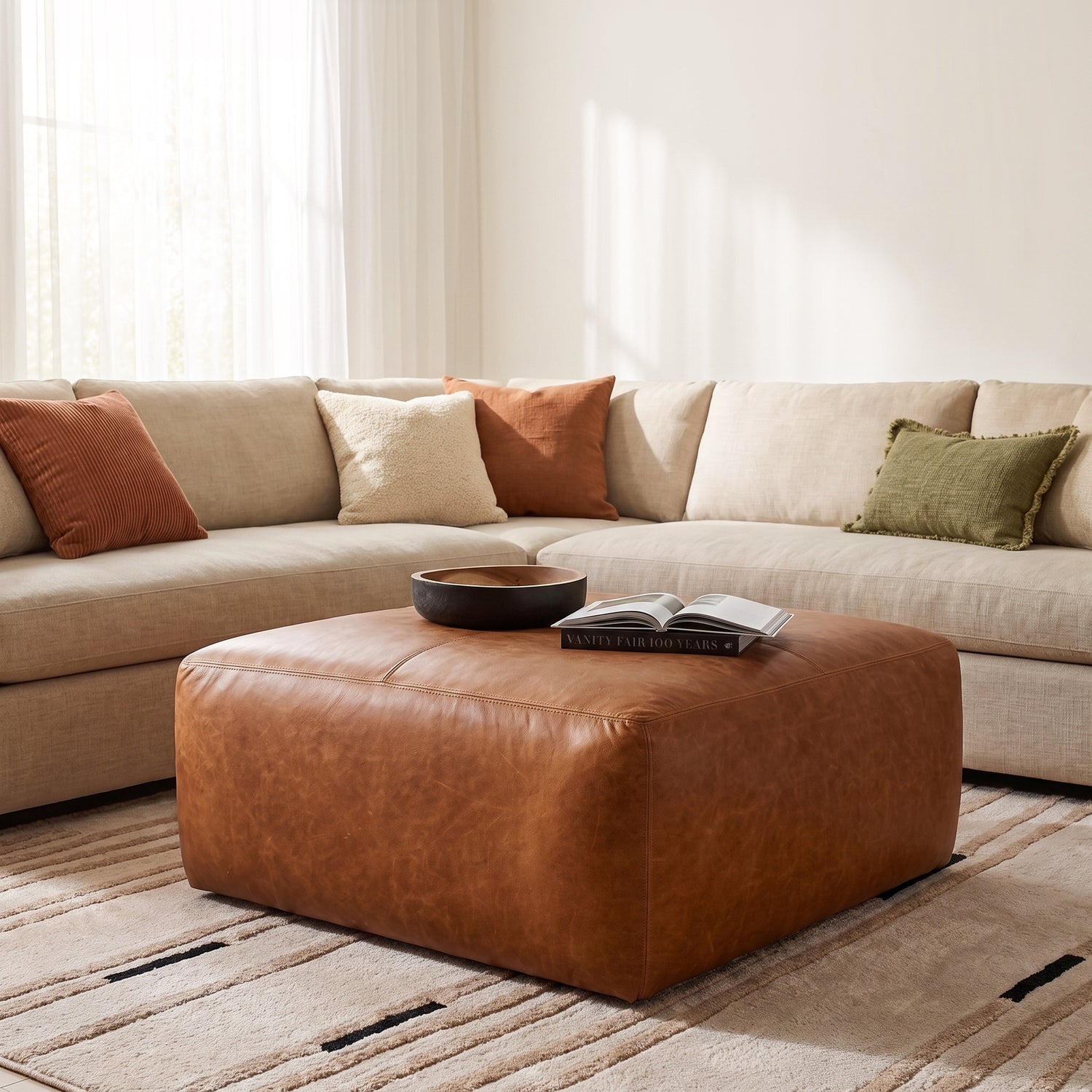 Sequoia Leather Ottoman | Cognac Tan lifestyle_image