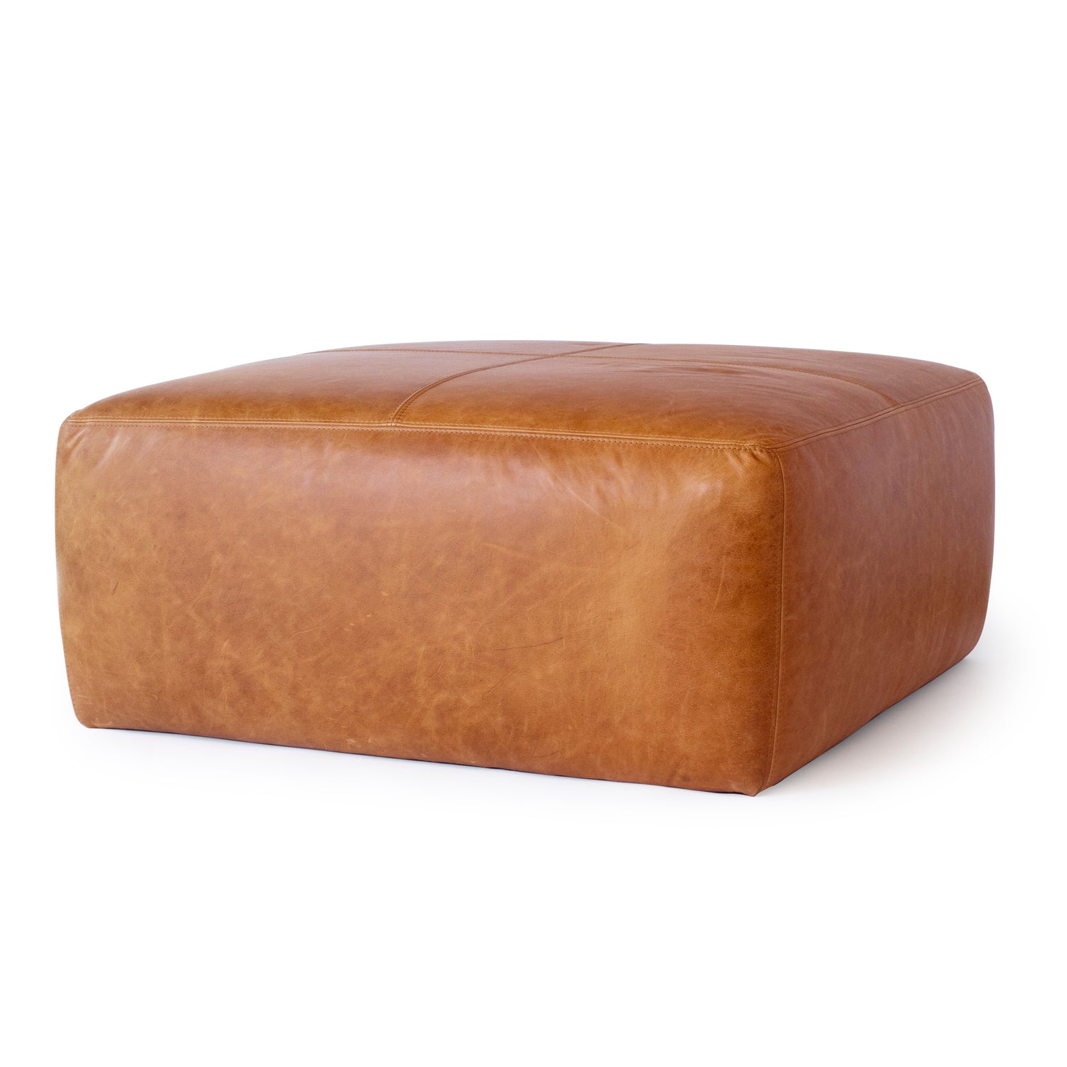 Sequoia Leather Ottoman | Cognac Tan 