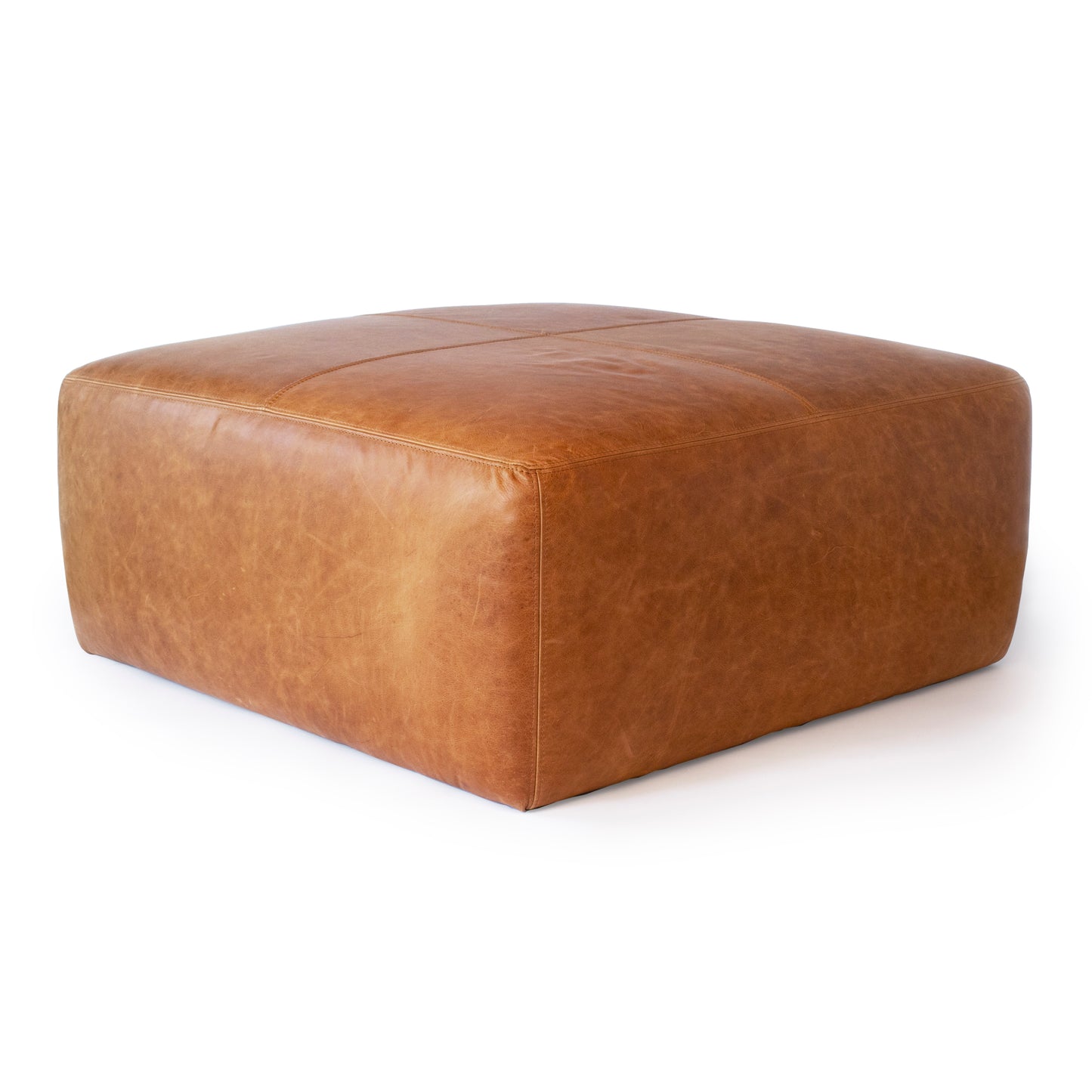 Sequoia Leather Ottoman | Cognac Tan