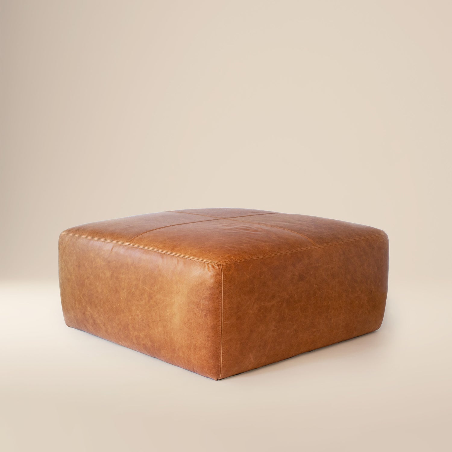 Sequoia Leather Ottoman | Cognac Tan 