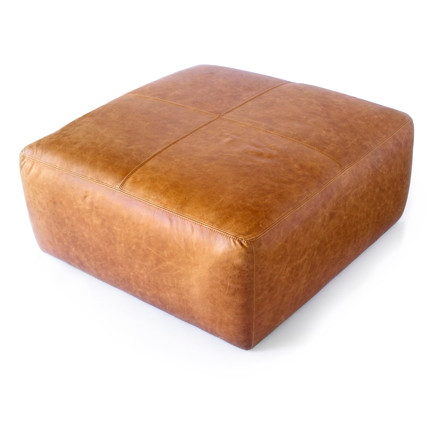 Sequoia Leather Ottoman | Cognac Tan