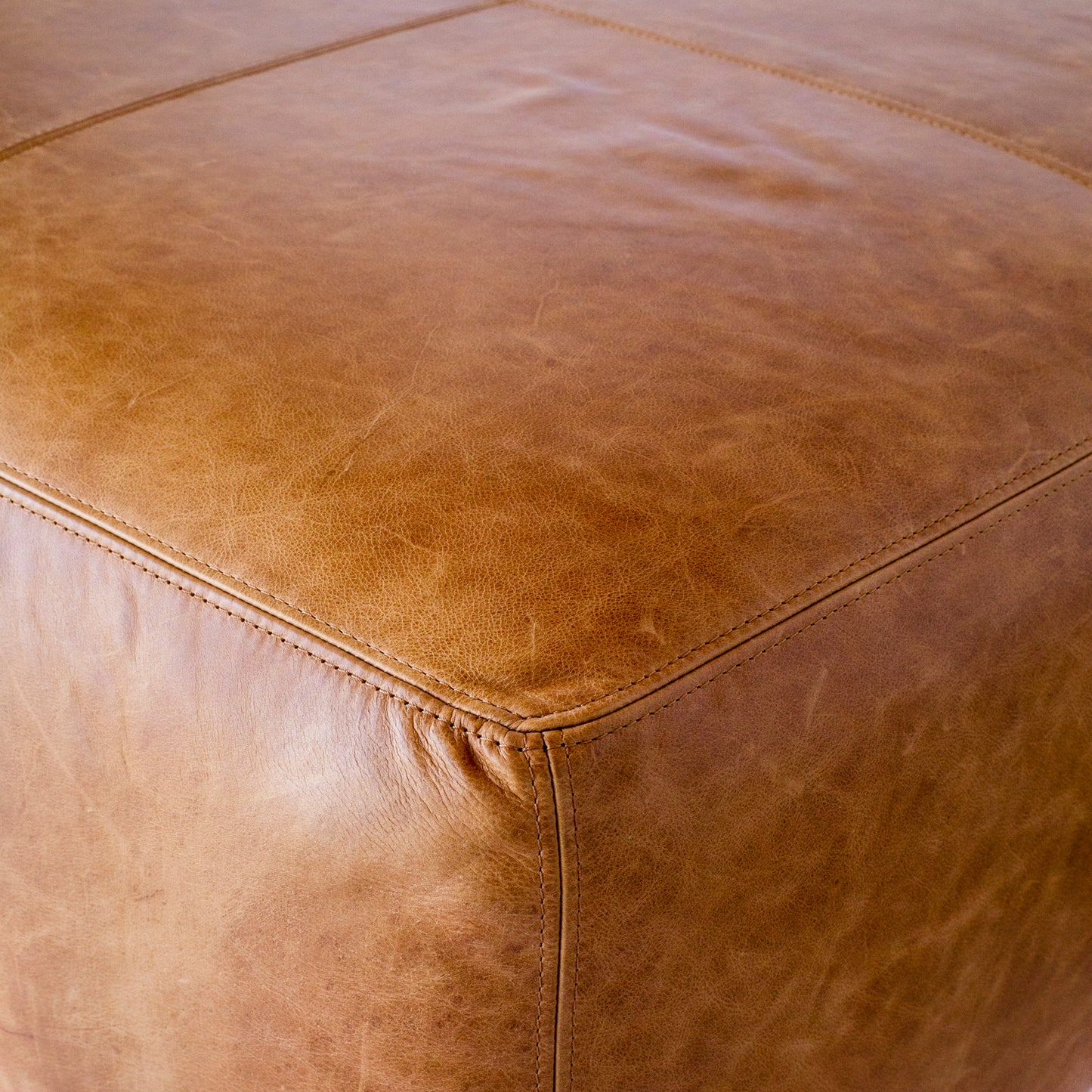 Sequoia Leather Ottoman | Cognac Tan