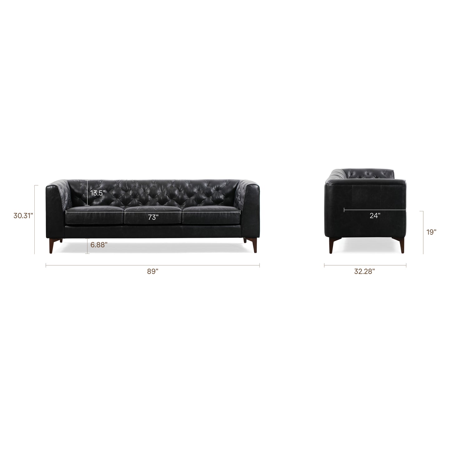 Essex 89" Leather Sofa | Onyx Black