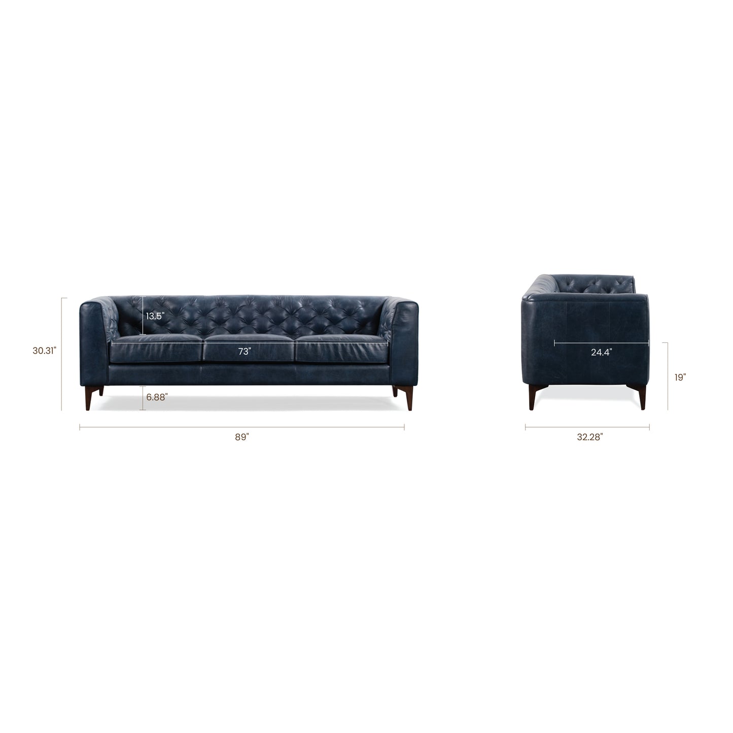 Essex 89" Leather Sofa | Midnight Blue
