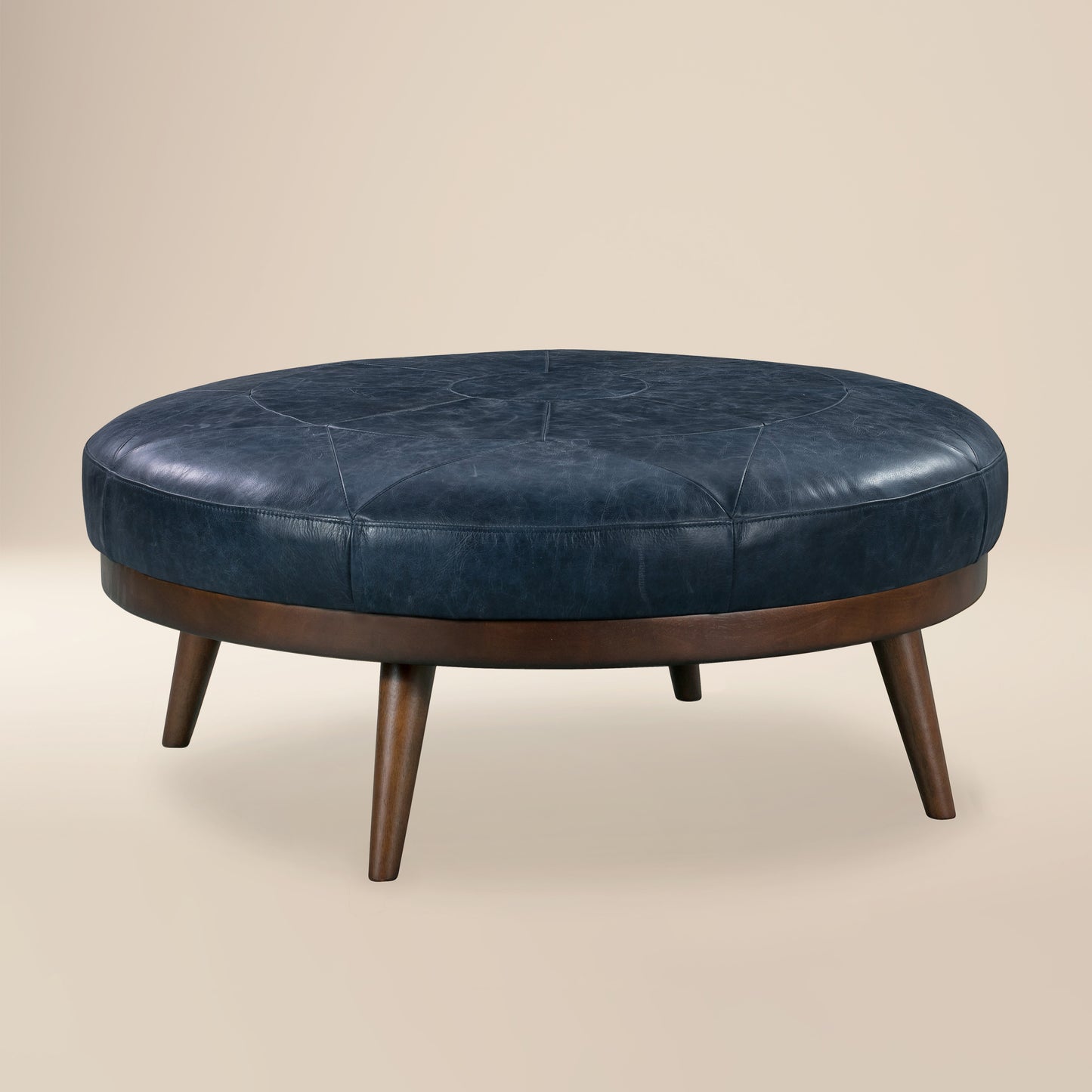 Gio Leather Ottoman | Midnight Blue