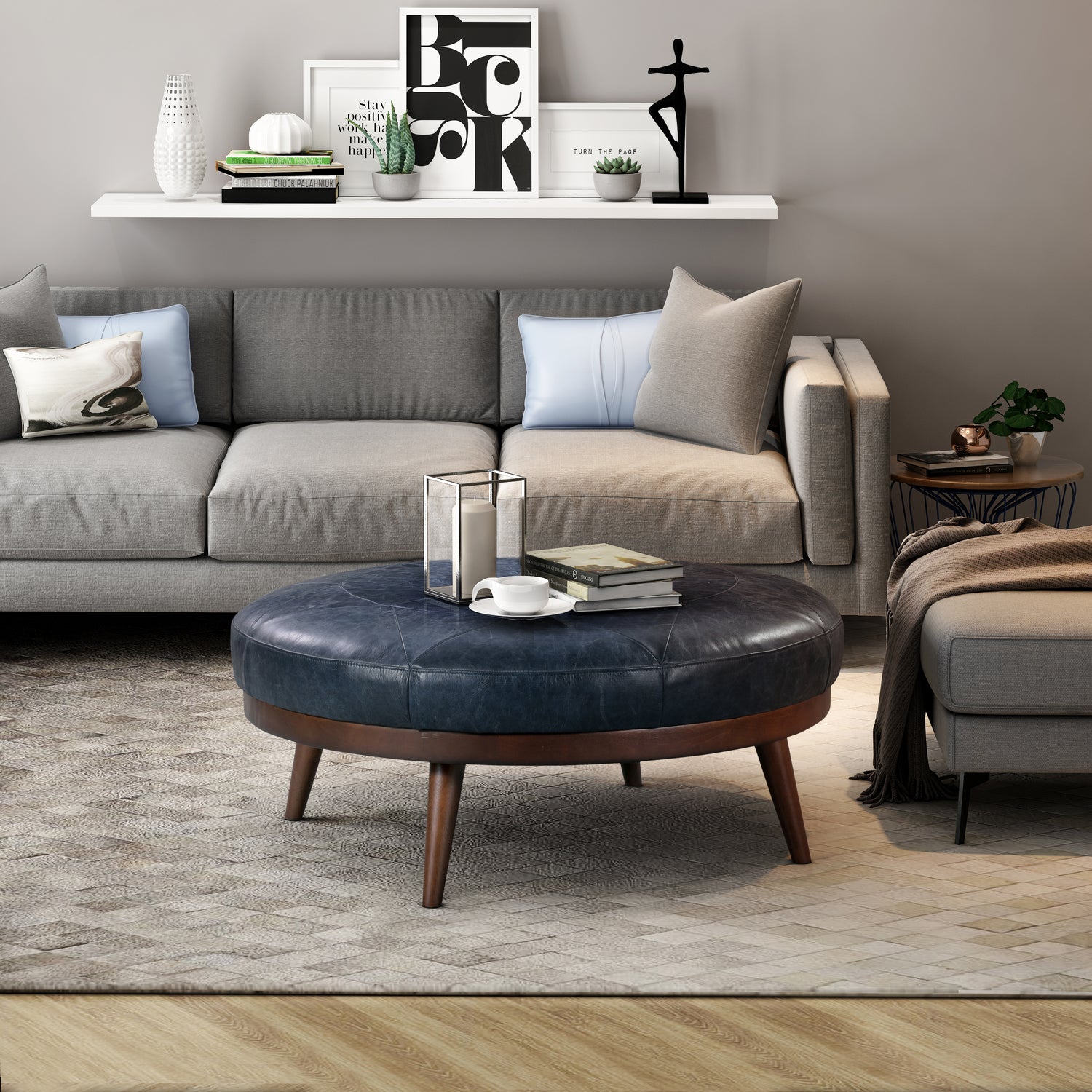 Gio Leather Ottoman | Midnight Blue lifestyle_image