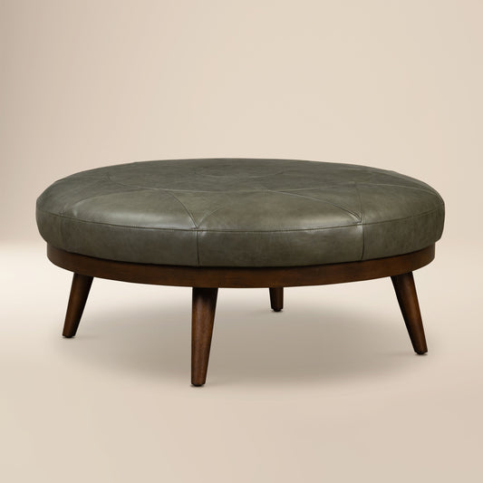 Gio Leather Ottoman | Olivine Green