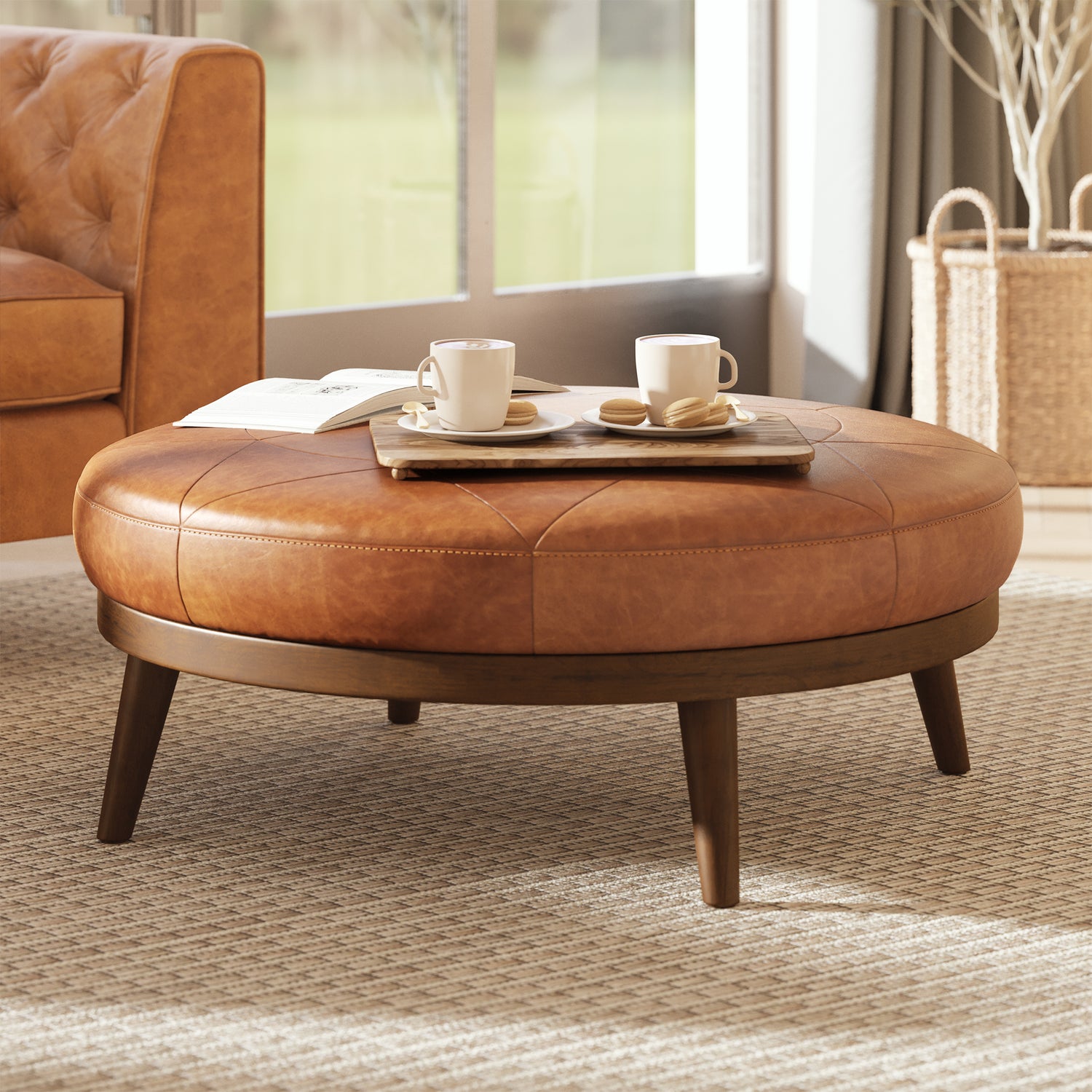 Gio Leather Ottoman | Cognac Tan lifestyle_image