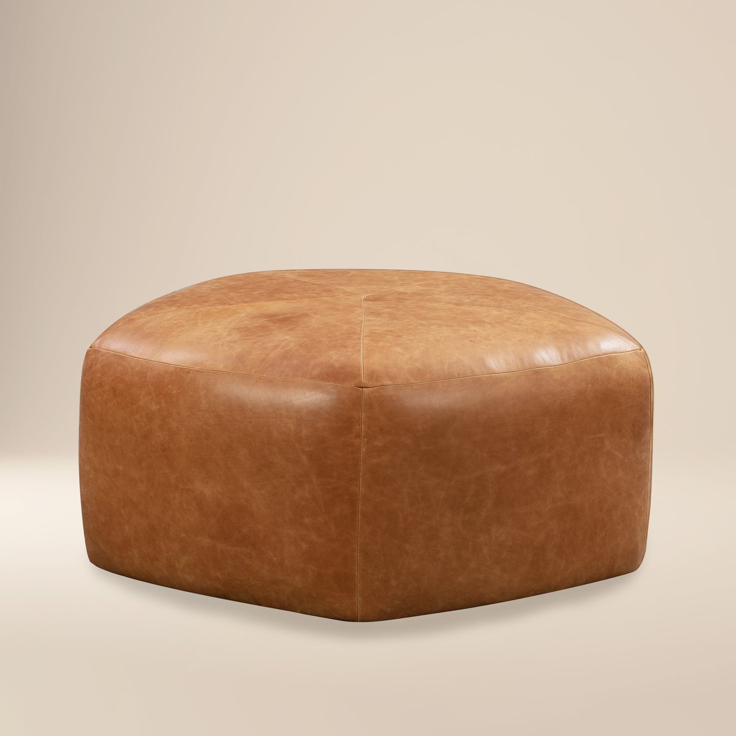 Porto Leather Ottoman | Cognac Tan