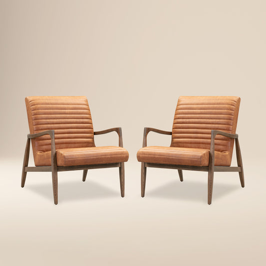 Rowan Leather Lounge Chair | Cognac Tan | Set of 2