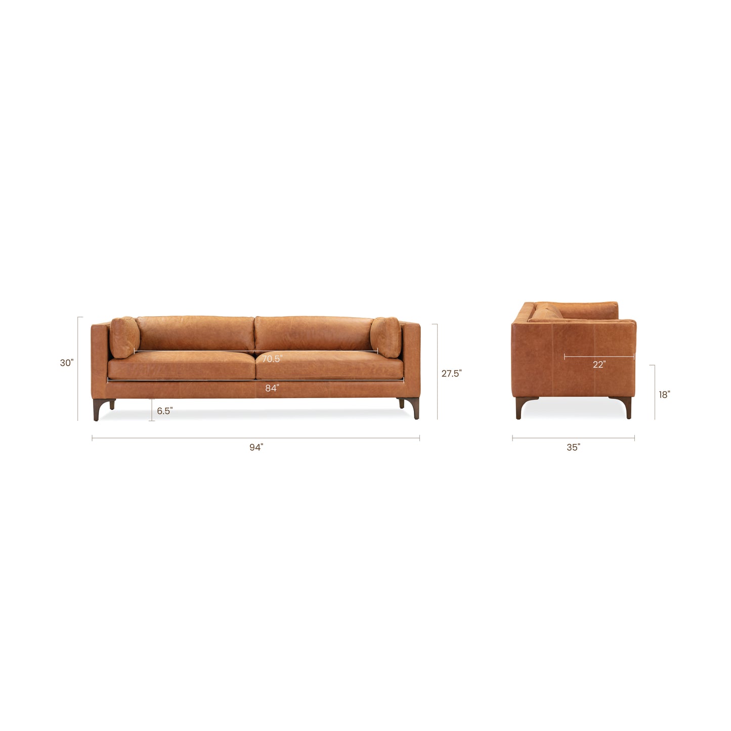 Argan 93" Leather Sofa | Cognac Tan