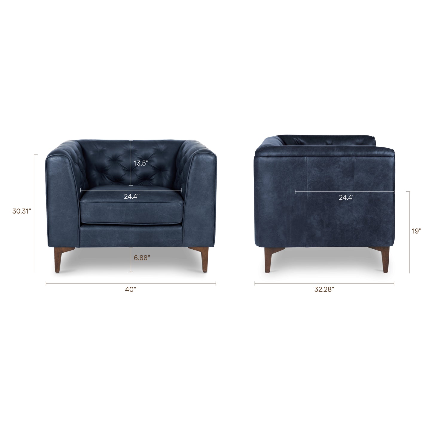 Essex Leather Lounge Chair | Midnight Blue | Set of 2