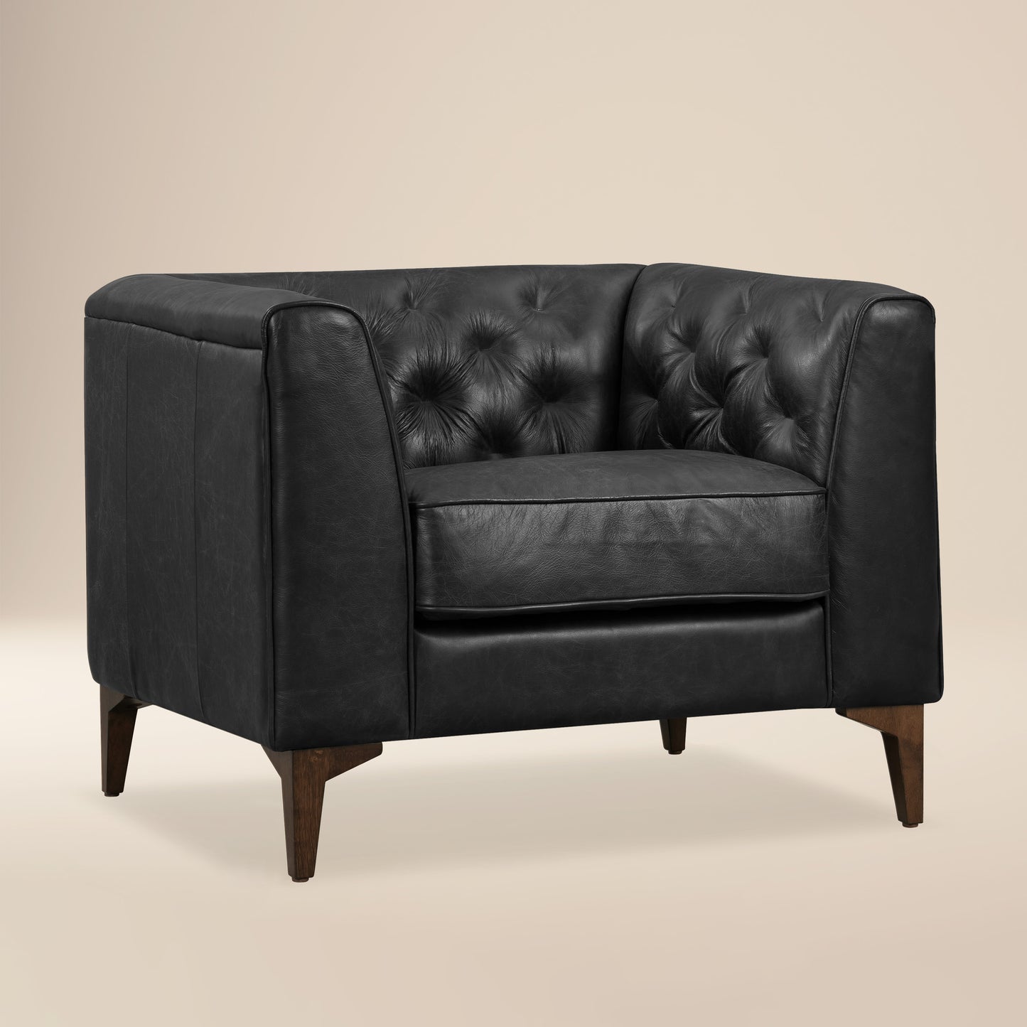 Essex Leather Lounge Chair | Onyx Black | Single