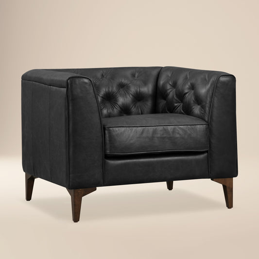 Essex Leather Lounge Chair | Onyx Black | Single