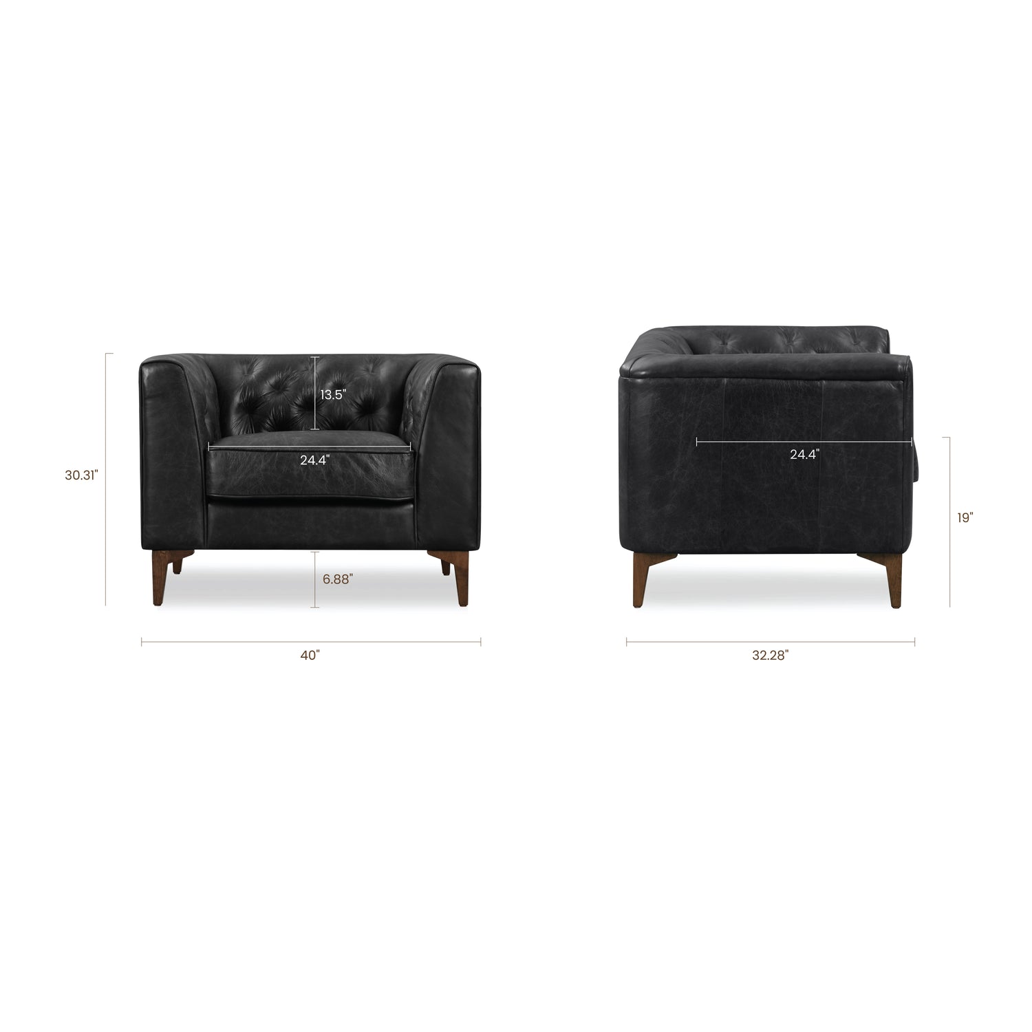Essex Leather Lounge Chair | Onyx Black | Single 