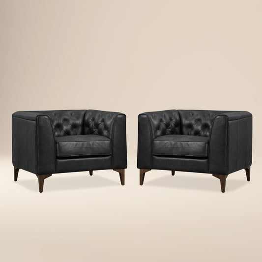 Essex Leather Lounge Chair | Onyx Black | Set of 2