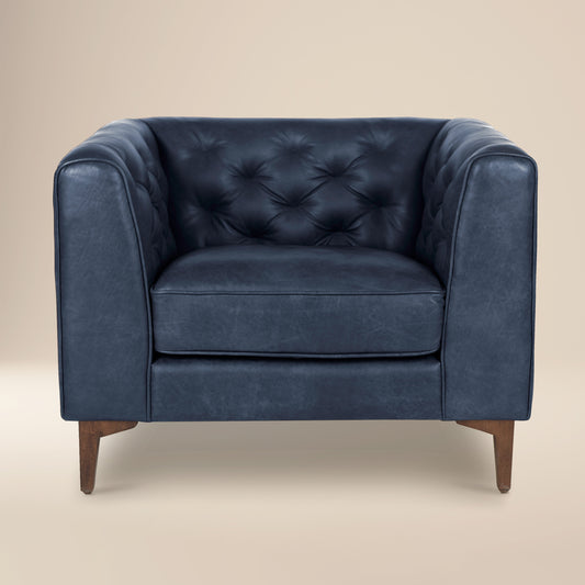Essex Leather Lounge Chair| Midnight Blue | Single