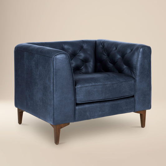 Essex Leather Lounge Chair| Midnight Blue | Single
