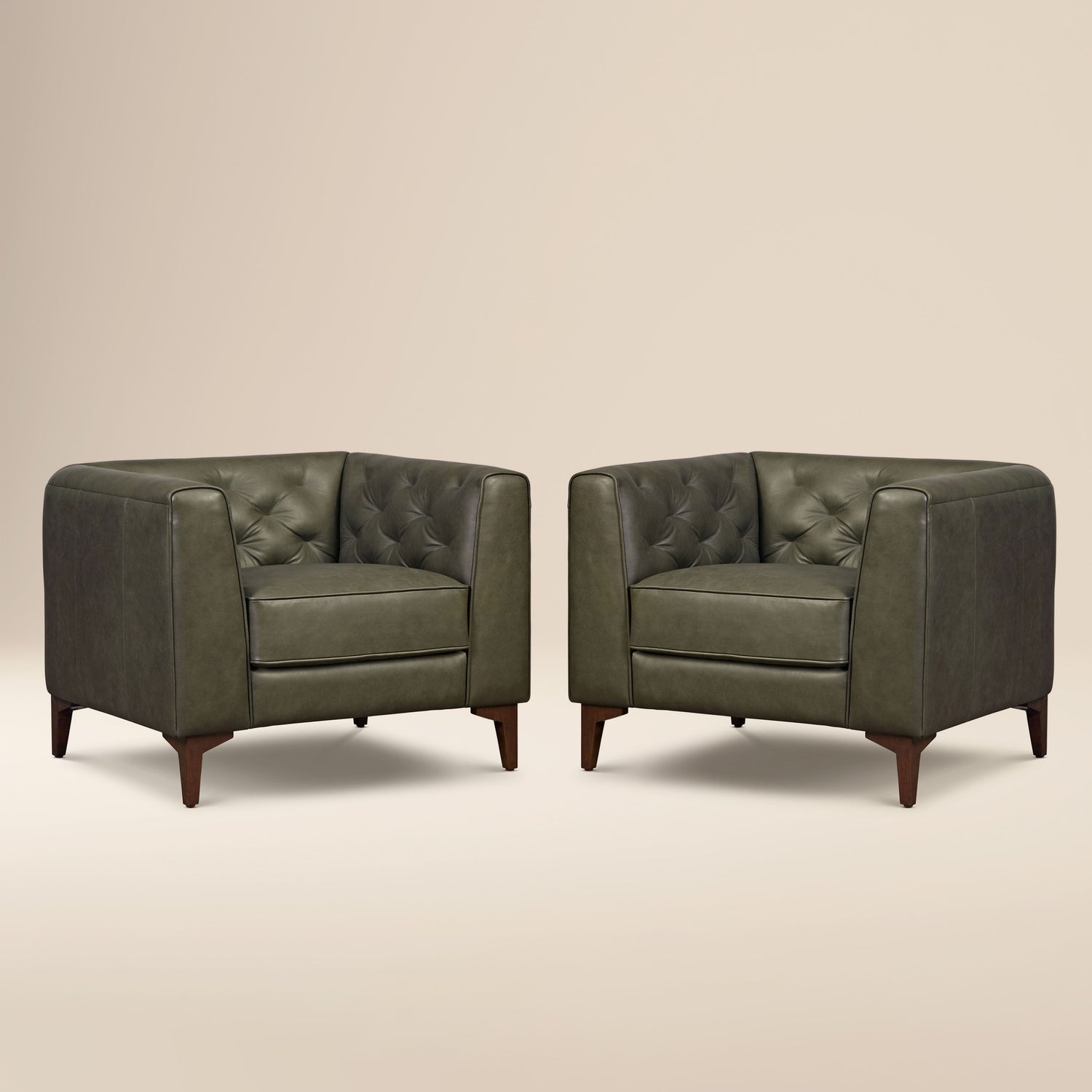 Essex Leather Lounge Chair | Olivine Green | Set of 2 
