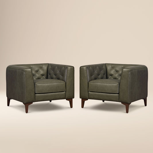 Essex Leather Lounge Chair | Olivine Green | Set of 2