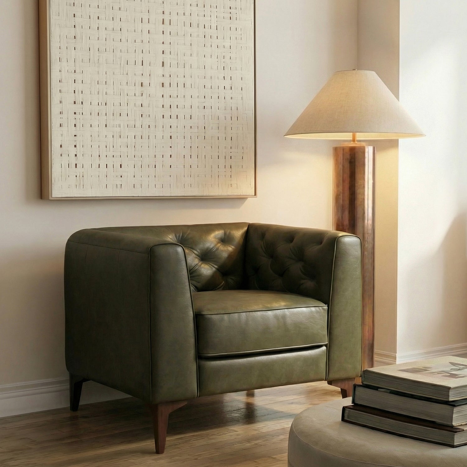 Essex Leather Lounge Chair | Olivine Green | Single lifestyle_image