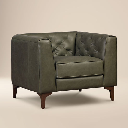 Essex Leather Lounge Chair | Olivine Green | Single