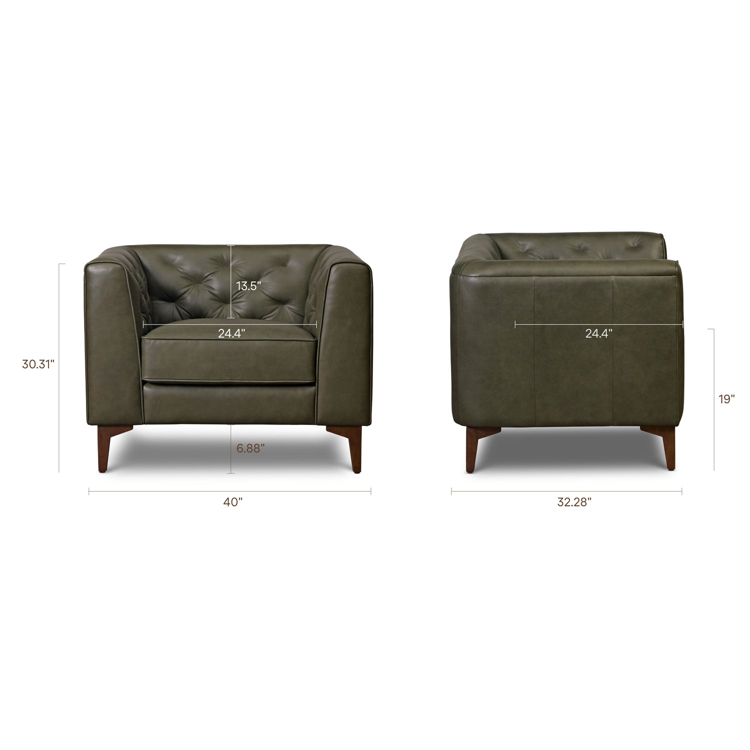 Essex Leather Lounge Chair | Olivine Green | Set of 2 