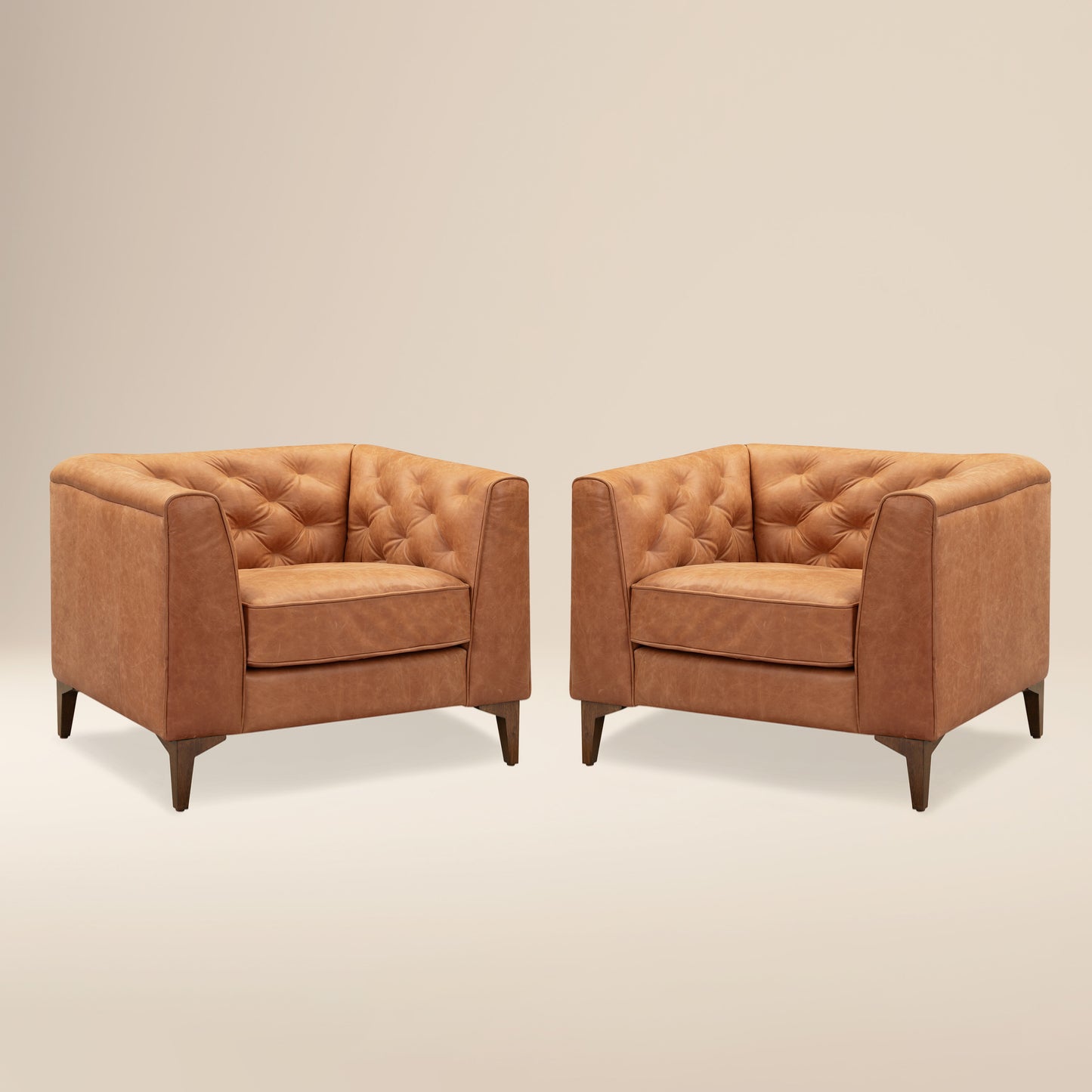 Essex Leather Lounge Chair | Cognac Tan | Set of 2