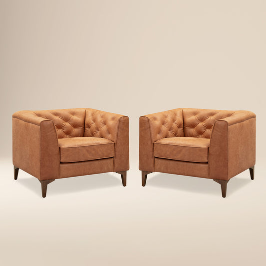 Essex Leather Lounge Chair | Cognac Tan | Set of 2