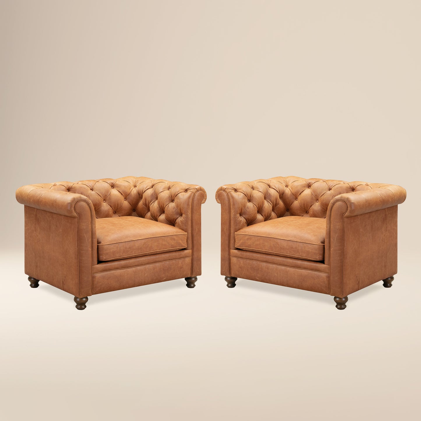 Lyon Leather Lounge Chair | Cognac Tan | Set of 2