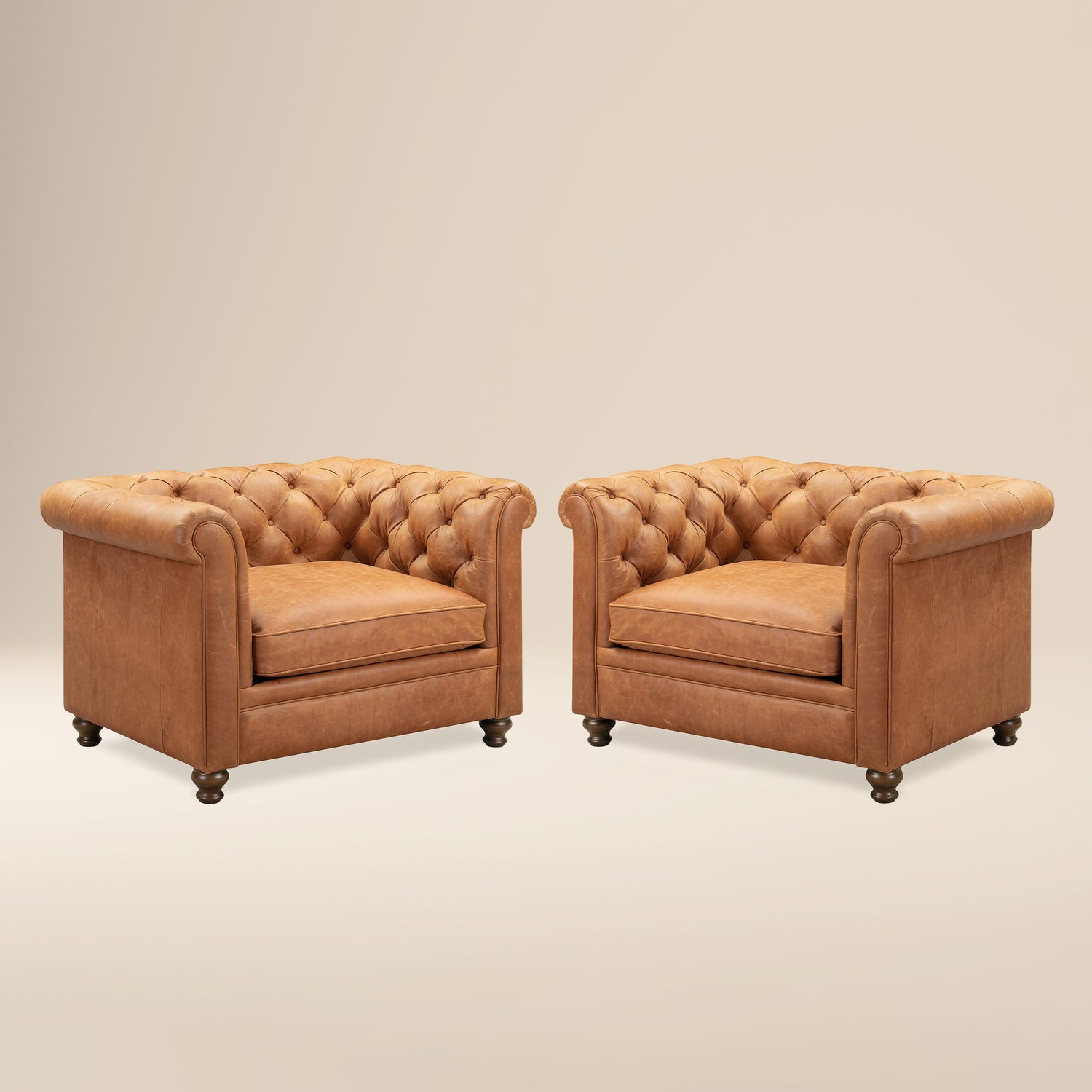 Lyon Leather Lounge Chair | Cognac Tan | Set of 2 