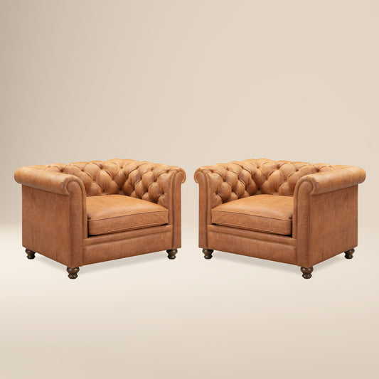 Lyon Leather Lounge Chair | Cognac Tan | Set of 2