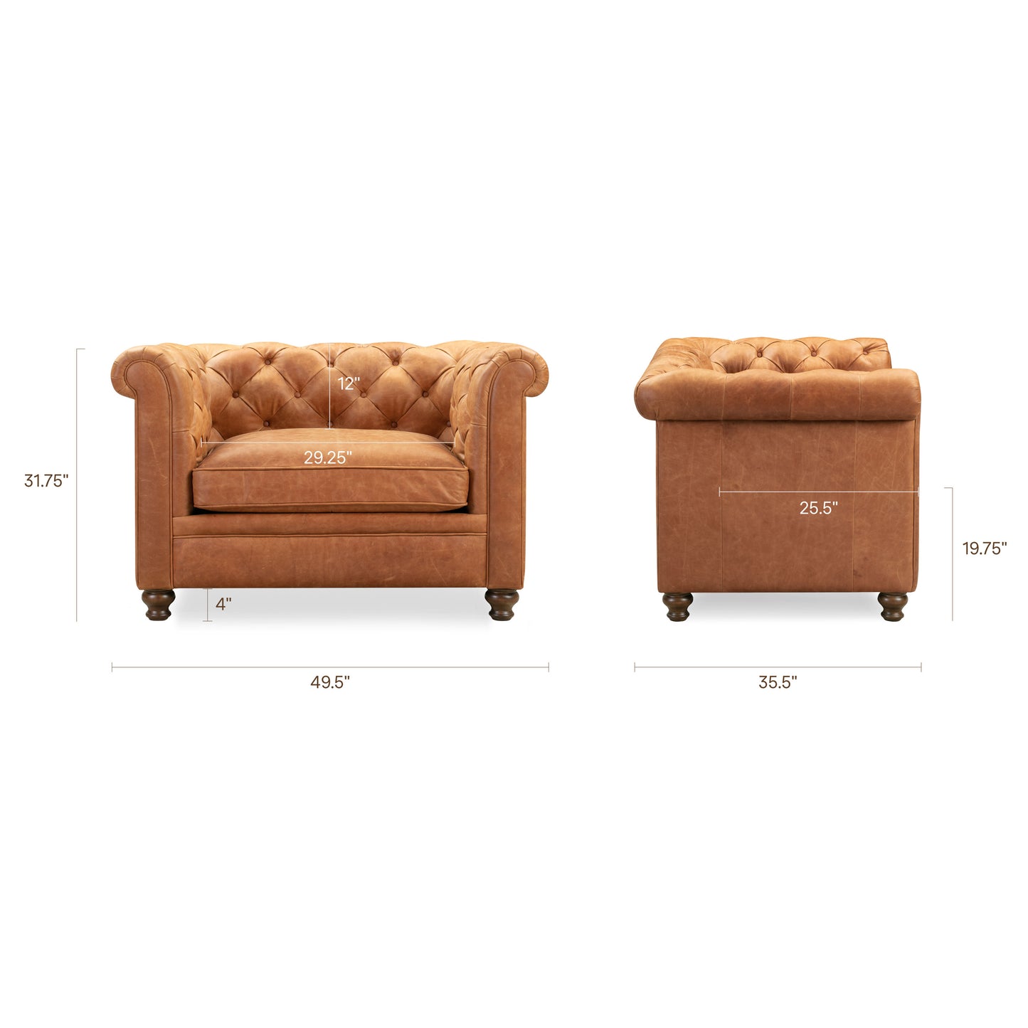 Lyon Leather Lounge Chair | Cognac Tan | Set of 2