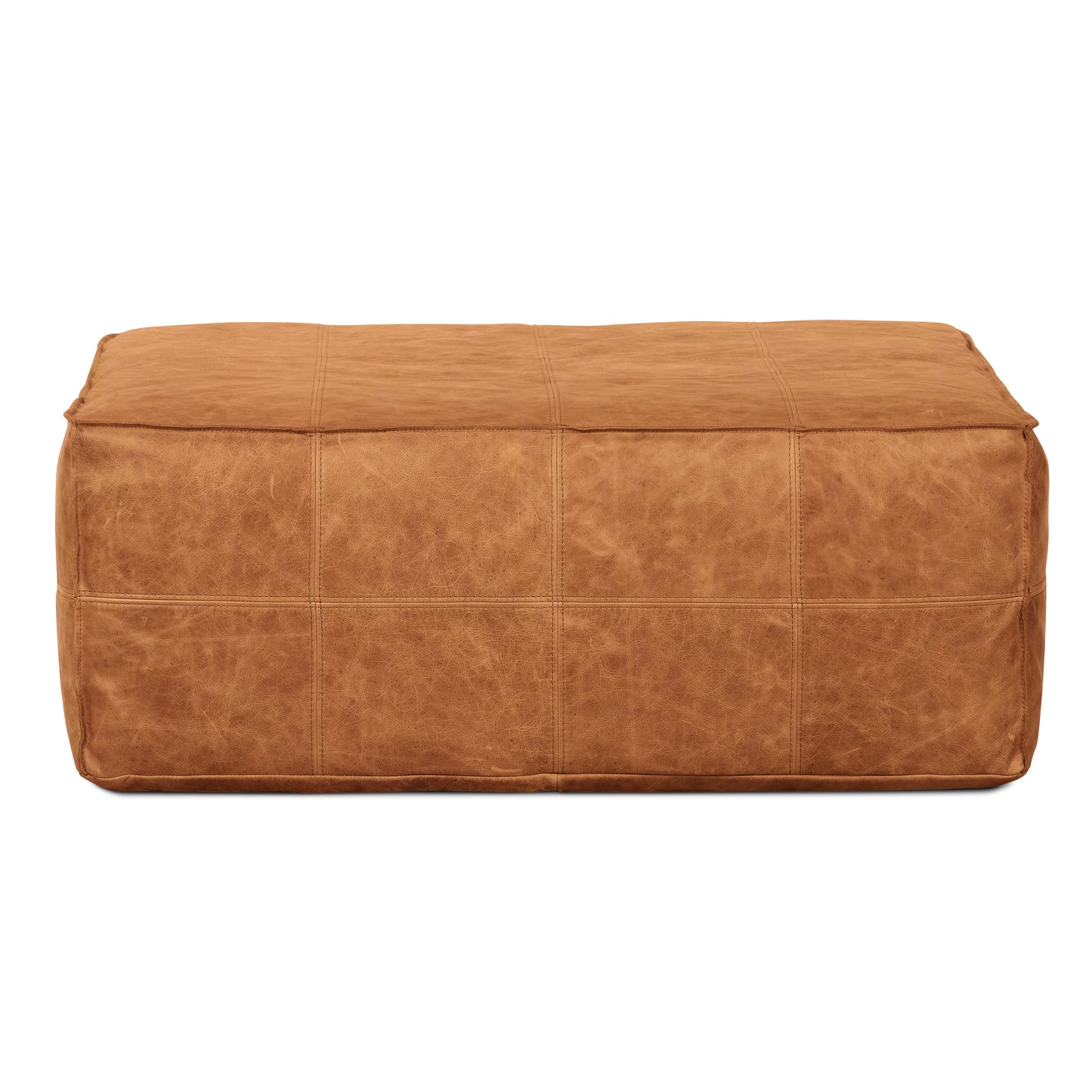Taos Leather Square Ottoman | Cognac Tan